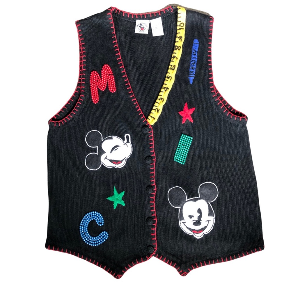 Vintage Disney Mickey cardigan sweater vest embellished beading embroidery